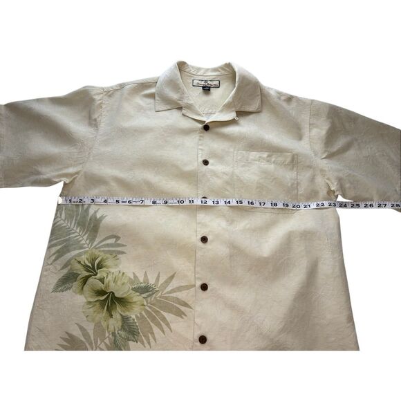 Tommy Bahama 100% silk pale yellow embossed Hawaiian shirt - M - Picture 6 of 7